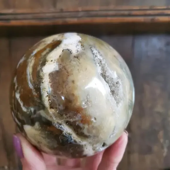 Ocean Jasper Large Sphere with Druzy Cave 986 Grams 90mm